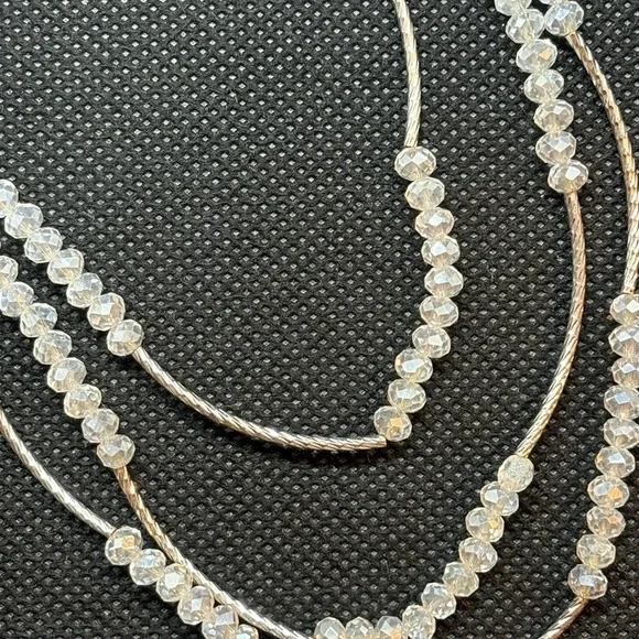 Long Vintage Crystal and Liquid Silver Beaded Necklace 46” - Picture 4 of 4